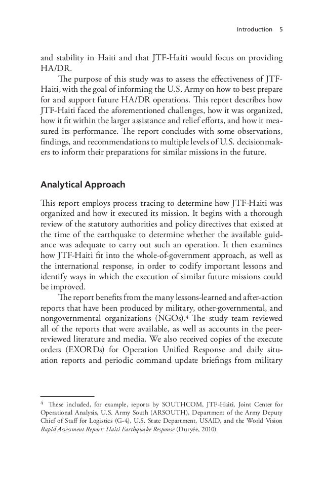 The U.S. Military Response to the 2010 Haiti Earthquake: Considerations for Army Leaders